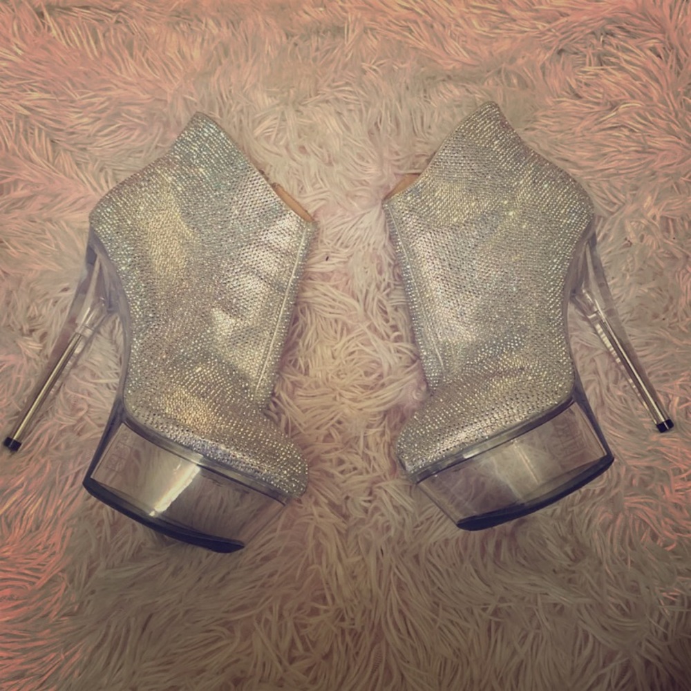 Exotic dancer heels covered in rhinestones
